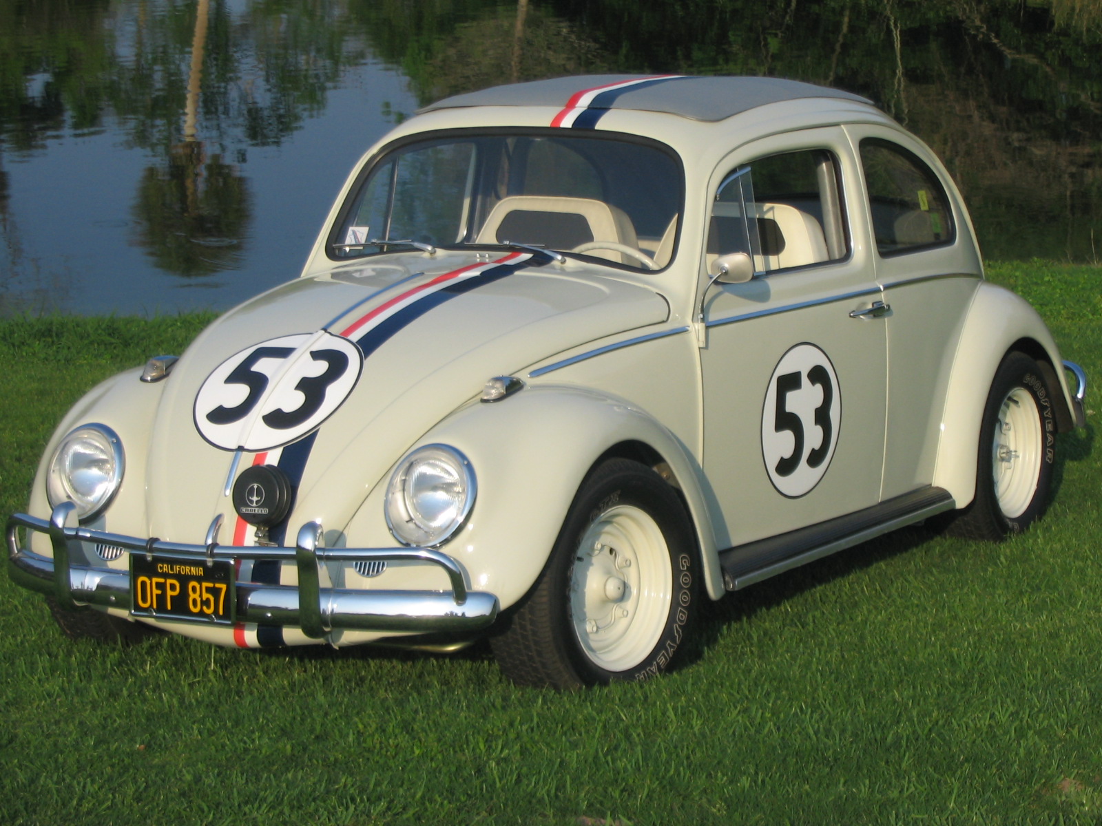 A volkswagen beetle painted to look like herbie